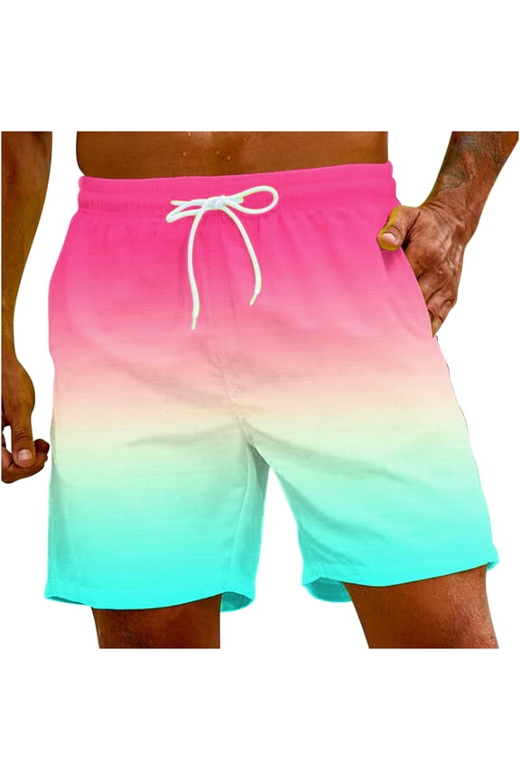 Men's Gradient Swim Trunk Ombre Elastic Waist Shorts Slant Pockets Drawstring Shorts Relaxed Fit Comfy Lightweight Quick Dry Shorts Multicolor S
