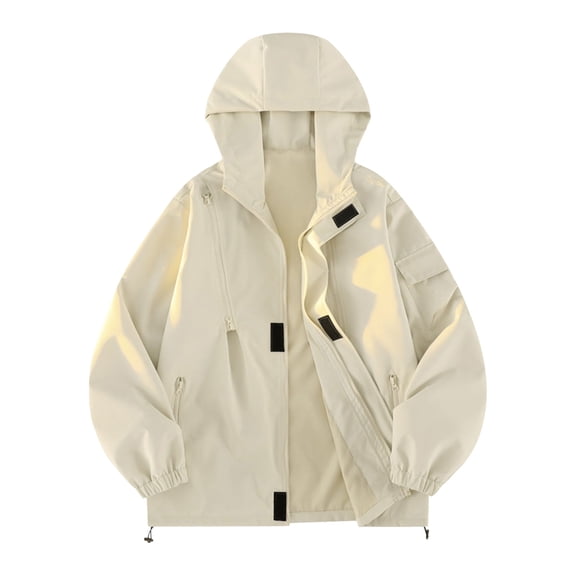 YLSDY Men's Gradient Waterproof Hoodie Jackets Outdoor Casual Long Sleeve Outerwear Full Zip Sports Coat with Zippers Pockets Beige M