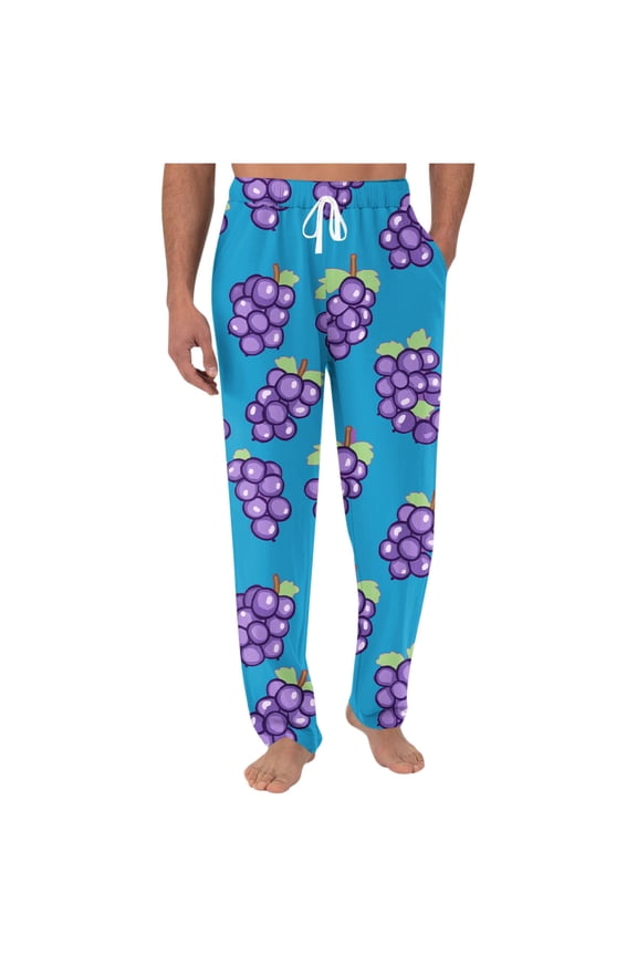 Men's Grape Print Pajama Pants Comfortable Lounge Pants with Drawstring Waist for Sleep and Relaxation Light Blue XXL