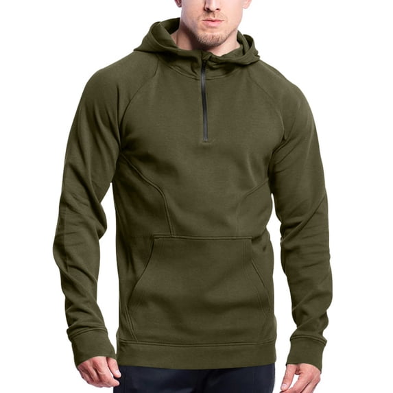 YLSDY Men's Half Zip Hoodie Sweatshirt Long Sleeve Pullover Workout Athletic Fleece Tops Army Green M