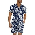 thumbnail image 1 of YLSDY Men's Hawaiian 2 Piece Outfits Summer Beach Palm Tree Matching Sets Short Sleeve Floral Button Down Shirts and Shorts Blue M, 1 of 5