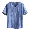 thumbnail image 1 of YLSDY Men's Henley Shirt Cotton Linen Hippie Shirts Short Sleeve Workout Top Loose Fit Solid Breathable Relaxed Fit Tee Sky Blue L, 1 of 4
