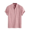 thumbnail image 1 of YLSDY Men's Henley Shirt Half Buttoned Casual Vertical Striped Office Pullover Shirt Short Sleeve Henley Blouse Red XL, 1 of 6