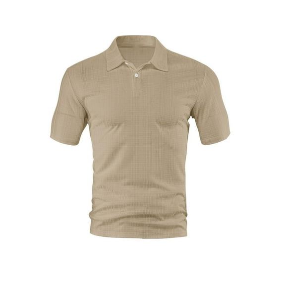 YLSDY Men's Henley Shirt Short Sleeve Stand Collar Shirts Casual Summer Beach Solid Color Small Square Lapel T-Shirts Khaki M