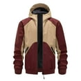 thumbnail image 1 of YLSDY Men's Hooded Active Jacket - Solid Color, Contrast Stitching Long Sleeve, Loose Casual Fit with Zip Pockets for Outdoor Wine S, 1 of 3