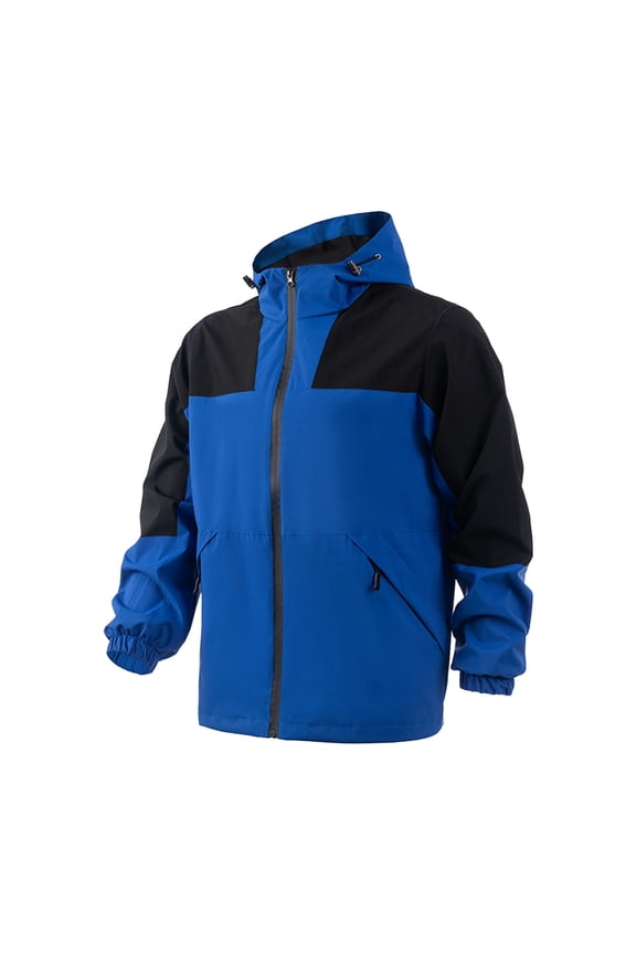 Men's Hooded Casual Windbreaker Outdoor Jacket Drawstring Pockets Lightweight Comfortable Long Sleeve Coat for Daily Wear Spring Autumn Blue XXXL