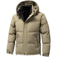 thumbnail image 1 of YLSDY Men's Hooded Down Coat Outdoor Warm Puffer Coats Sportswear Thicken Padded Tops Clothing with Zip Pockets Khaki M, 1 of 9