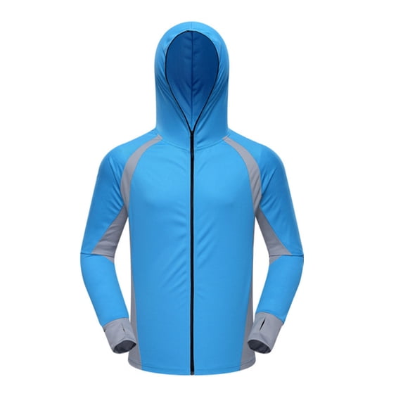 YLSDY Men's Hooded Jacket Breathable Full Zip Up Outdoor Fishing Hiking Travel Anti Mosquito Clothing Sun Protection Blue XXXL