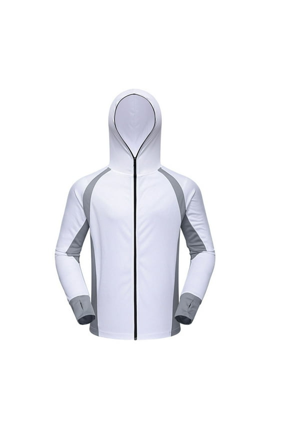 Men's Hooded Jacket Breathable Full Zip Up Outdoor Fishing Hiking Travel Anti Mosquito Clothing Sun Protection White M