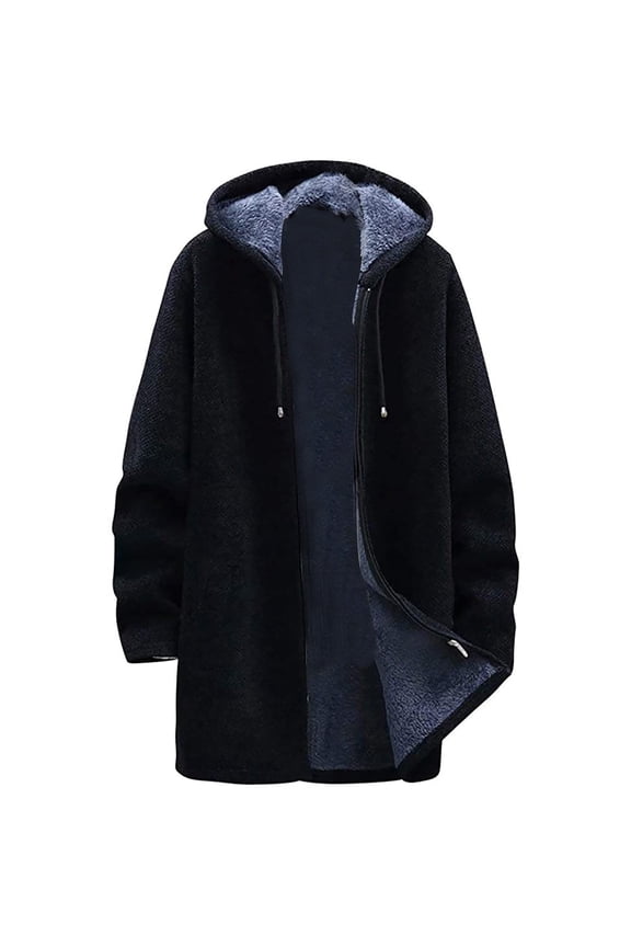 Men's Hooded Jacket Casual Outwear Fashion Mid Length Windbreaker Long Sleeve Solid Color Lightweight Stylish Jacket for Daily Outdoor Activities Black L