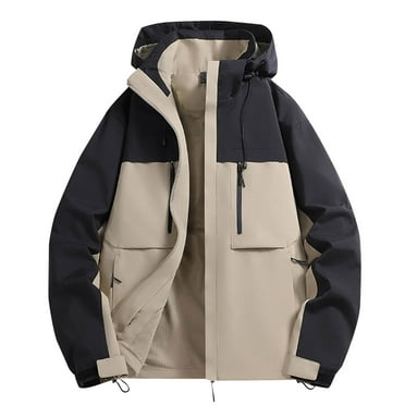 YLSDY Men's Hooded Jacket Windproof Waterproof Outdoor Jacket Lightweight Breathable Raincoat Khaki L