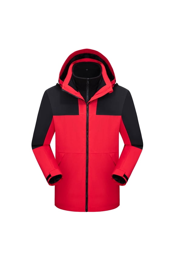 Men's Hooded Long Sleeve Casual Jacket Zipper Patchwork Fleece Hiking Wear Outdoor Coat for Daily Casual Use Red XXXL