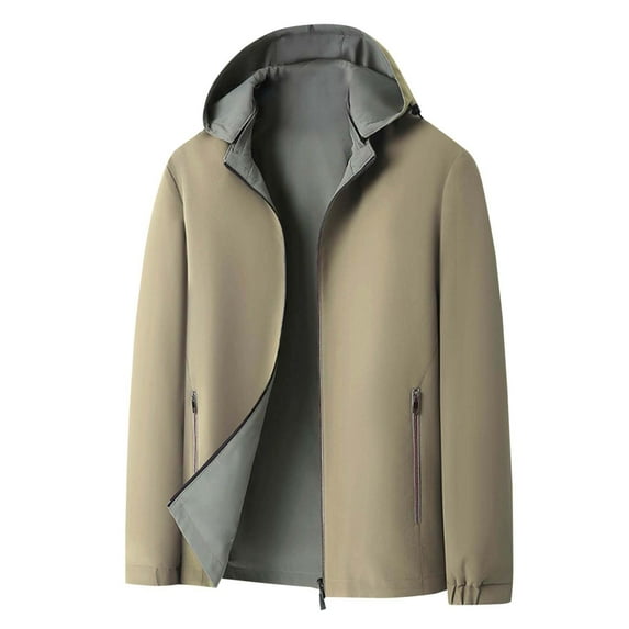 YLSDY Men's Hooded Softshell Jacket Waterproof Lightweight Insulated Windbreaker Fleece Lined Rain Shell Jacket Khaki M