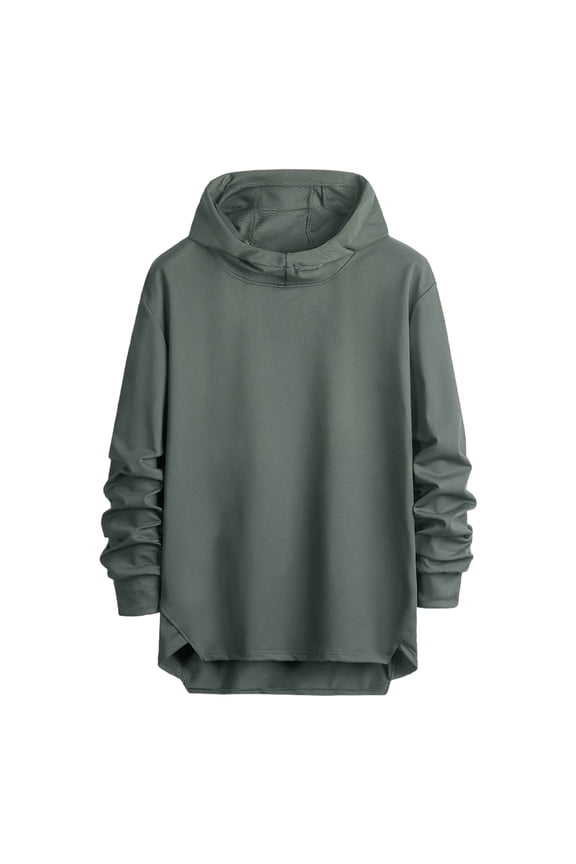 Men's Hooded Sweatshirt Drawstring Solid Color Asymmetrical Hem Drawstring Hoodie Fall Fashion Pullover Tops Mint Green M