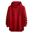 thumbnail image 1 of YLSDY Men's Hooded Sweatshirt Drawstring Solid Color Asymmetrical Hem Drawstring Hoodie Fall Fashion Pullover Tops Red L, 1 of 3
