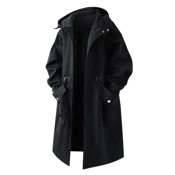 YLSDY Men's Hooded Trench Coat Mid Length Casual Slim Fit Long Sleeve Business Fashion Overcoat Zip up Casual Windbreaker Jacket Black XL