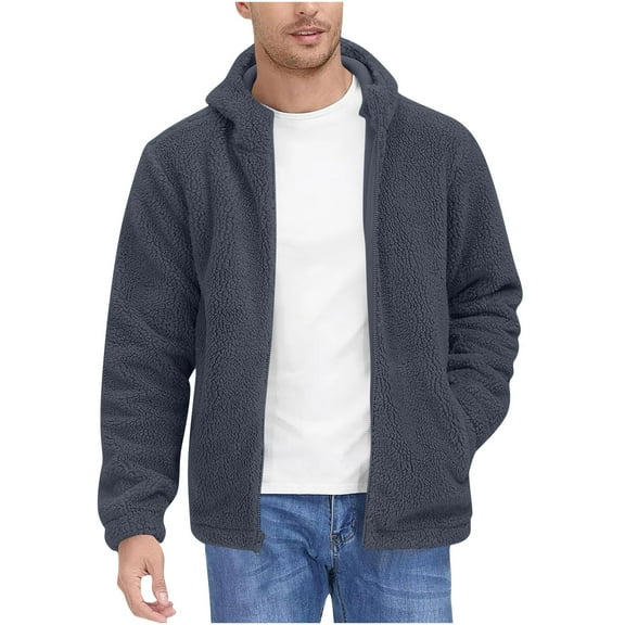 YLSDY Men’s Hoodie Jacket Winter Zip Up Sherpa Lined Sweatshirt Fleece Hooded Coat with Pockets Thick Warm Outdoor Tops Dark Gray M
