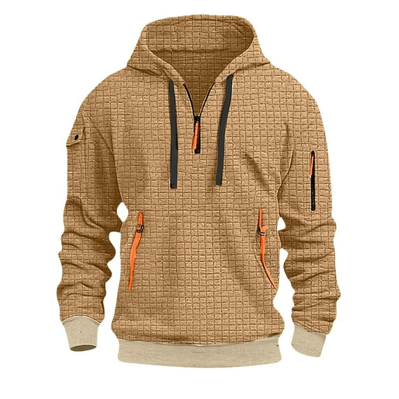 YLSDY Men's Hoodies Quarter Zip Pullover Vintage Workout Running Active Hoodies with Pockets Outdoors Tactical Sweatshirt Khaki XXL
