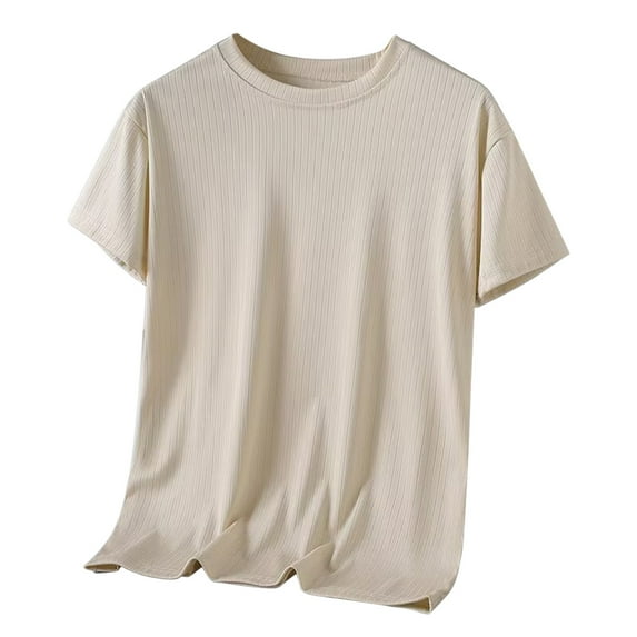 YLSDY Men's Ice Silk T-Shirt Quick Drying Solid Color Half Sleeve Top Short Sleeve Crewneck Casual Breathable Men T Shirt Beige XXXXL