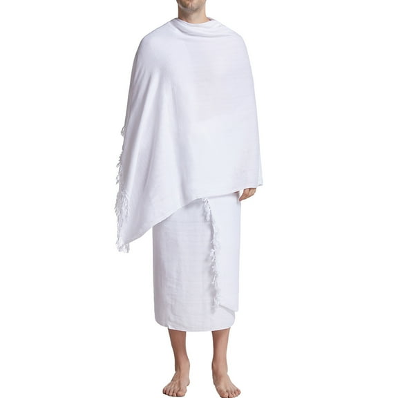 YLSDY Men's Ihram Towel Hajj Umrah Garments White Cotton Breathable Fabric Thin Soft Comfortable Two Piece Set White Free Size