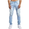 thumbnail image 1 of YLSDY Men's Jeans - Straight Leg Comfort Stretch Denim Jeans - Solid Casual Sports Regular Slim Fit Jeans for Men Light Blue 36, 1 of 3