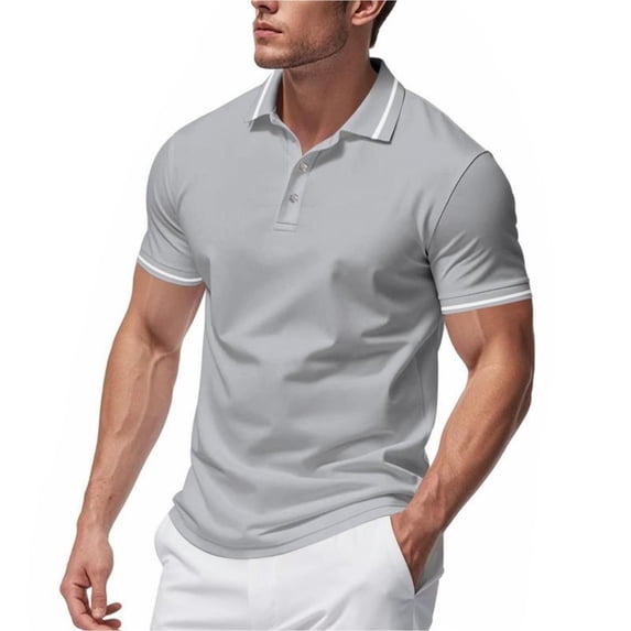 YLSDY Men's Knit Button Collared Shirts Casual Short Sleeve Button Down Shirts Crochet Classic Golf Button Collared Collared Shirts Gray L
