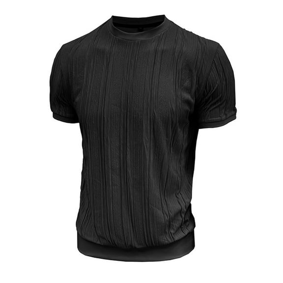 YLSDY Men's Knit Ribbed T Shirts Fashion Jacquard Pullover Tees Slim Fit Crewneck Short Sleeve Top Summer Retro Casual Tops Black L