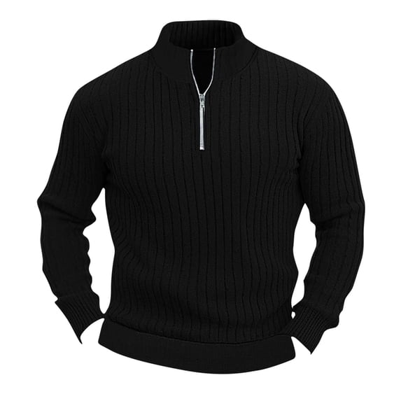 YLSDY Men's Knit Sweater Long Sleeve Half Zip Pullover Ribbed Sweater Tops Black L