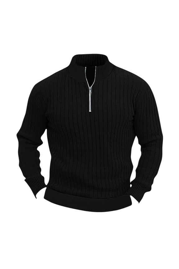 Men's Knit Sweater Long Sleeve Half Zip Pullover Ribbed Sweater Tops Black M