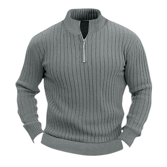 YLSDY Men's Knit Sweater Long Sleeve Half Zip Pullover Ribbed Sweater Tops Gray XL