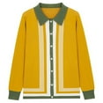 thumbnail image 1 of YLSDY Men's Knitted Cardigan Sweater Retro Geometric Jacquard Long Sleeve Shirt Yellow L, 1 of 8