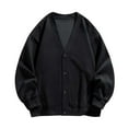 thumbnail image 1 of YLSDY Men's Lapel Neck Long Sleeve Button Down Solid Loose Fit Knitted Cardigan Sweater with Pockets Black XXXL, 1 of 3