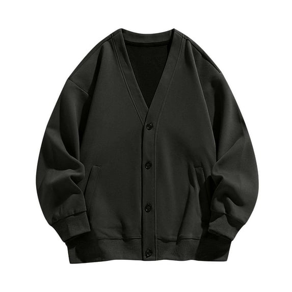 YLSDY Men's Lapel Neck Long Sleeve Button Down Solid Loose Fit Knitted Cardigan Sweater with Pockets Dark Gray M