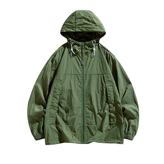YLSDY Men's Lightweight Breathable Sun Protection Outdoor Sportswear Windbreaker Jacket with Hood Drawstring Army Green XXL
