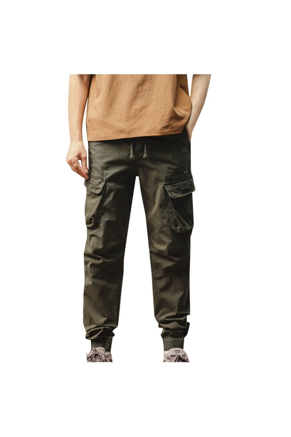 Men's Lightweight Cargo Pants Outdoor Hiking Tactical Work Trousers Jogging Travel Chinos Pants with Mutli Pockets Army Green M