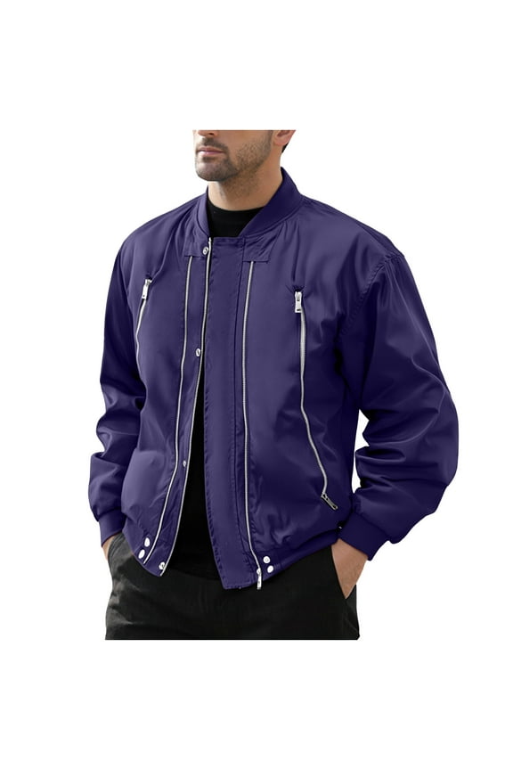 Men's Lightweight Flight Jackets Casual Stylish Flight Jacket Windbreaker Cargo Coat Fall Fashion with Zipper Pockets Purple M