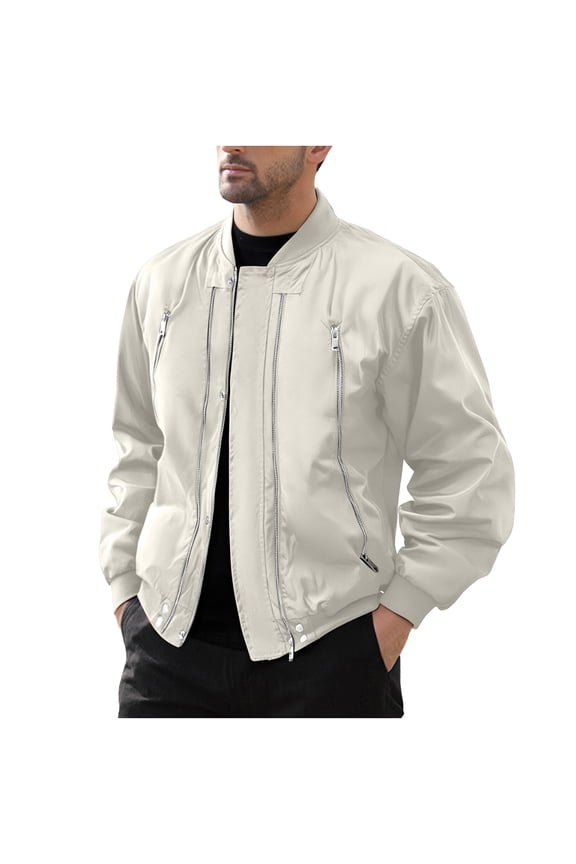 Men's Lightweight Flight Jackets Casual Stylish Flight Jacket Windbreaker Cargo Coat Fall Fashion with Zipper Pockets White XXL