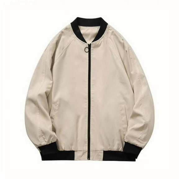 YLSDY Men's Lightweight Jacket Bomber Zip Up Coat Casual Spring Fall Windbreaker Lightweight Sportswear with Pocket Beige L