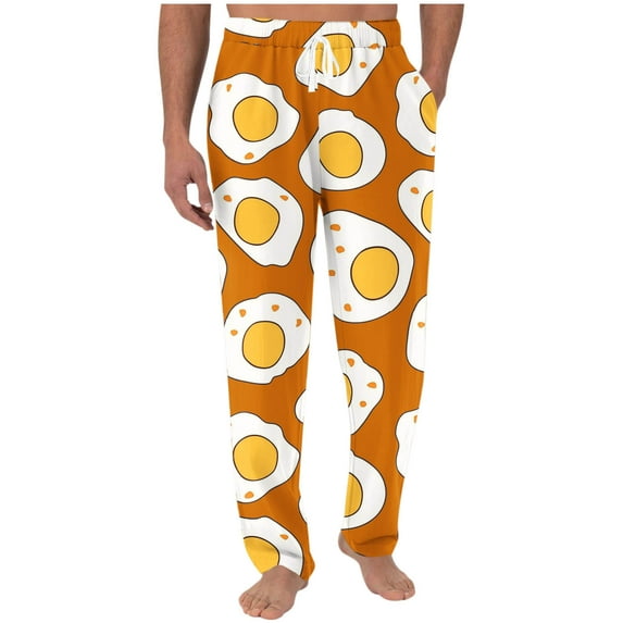 YLSDY Men's Lightweight Lounge Pants with Fun Egg Print Elastic Waist Breathable Casual Stylish Pajama Pants Orange XL