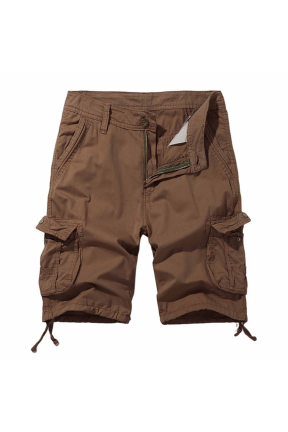 Men's Lightweight Multi Pocket Cotton Casual Cargo Shorts,Outdoor Twill Camo Shorts with Zipper Pockets Brown XXL