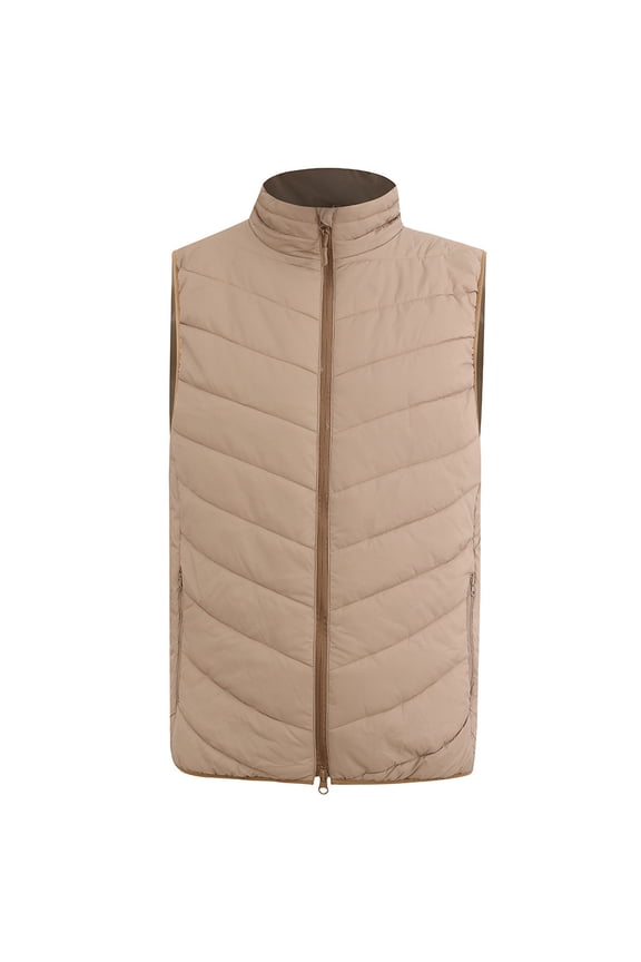 Men's Lightweight Puffer Vest Sleeveless Gilet Stand Collar Quilted Waistcoat Warm Winter Outerwear Hunting Fishing Hiking Travel Gilet Khaki XXXL