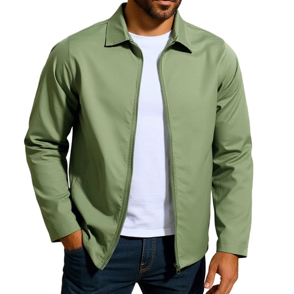 YLSDY Men's Lightweight Varsity Jackets Stylish Casual Soft Shell Full Zip Windbreakers Laydown Collar Golf Coat with Pocket Green S