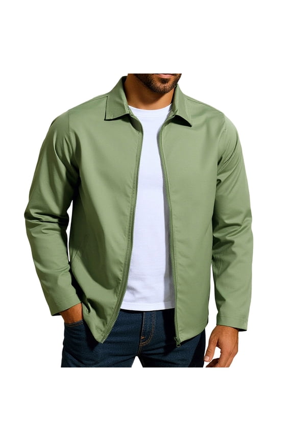 Men's Lightweight Varsity Jackets Stylish Casual Soft Shell Full Zip Windbreakers Laydown Collar Golf Coat with Pocket Green XL
