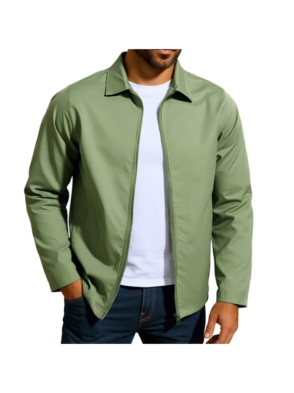 Men's Lightweight Varsity Jackets Stylish Casual Soft Shell Full Zip Windbreakers Laydown Collar Golf Coat with Pocket Green XL