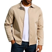 YLSDY Mens Lightweight Varsity Jackets Stylish Casual Soft Shell Full Zip Windbreakers Laydown Collar Golf Coat with Pocket Khaki S