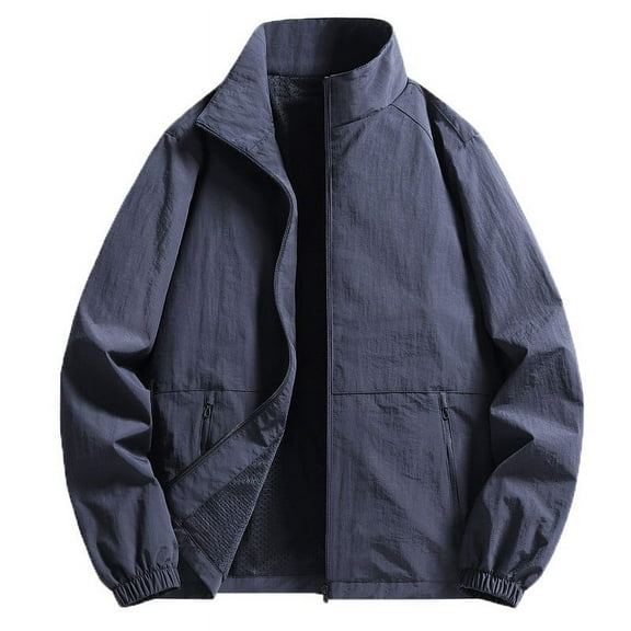 YLSDY Men's Lightweight Windbreaker Jacket Water Resistant Zipper Outdoor Full Zip Stand Collar Breathable Lightweight Spring Autumn Dark Blue XXXL