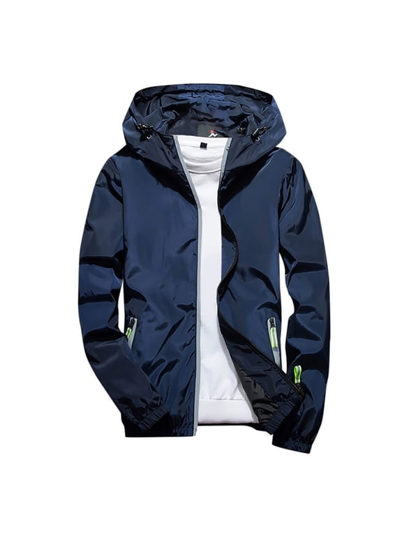 Men's Lightweight Windbreaker Outdoor Sportswear Hooded Jacket Coats Quick Dry Breathable Thin Jackets with Zipper Pockets Solid Color Spring Autumn Blue XXL