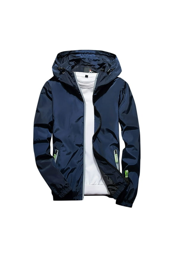 Men's Lightweight Windbreaker Outdoor Sportswear Hooded Jacket Coats Quick Dry Breathable Thin Jackets with Zipper Pockets Solid Color Spring Autumn Blue XXL