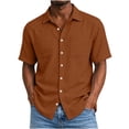 thumbnail image 1 of YLSDY Men's Linen-Blend Short Sleeve Shirt, Casual Retro Style with Dual Chest Pockets & Button-Down Closure, Relaxed Fit for Everyday Wear Orange S, 1 of 8