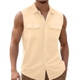 thumbnail image 1 of YLSDY Men's Linen Blend Sleeveless Button-Down Shirt, Casual Summer Vest with Dual Chest Pockets Khaki XXXXL, 1 of 7